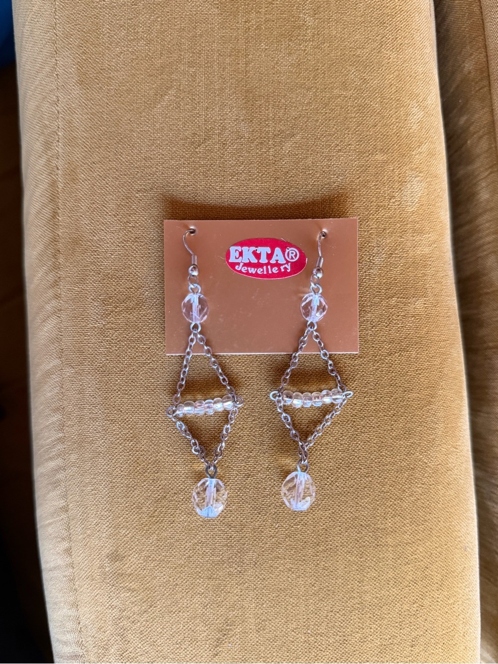 Ekta Clear Crystal Dangle Earrings - Silver Tone